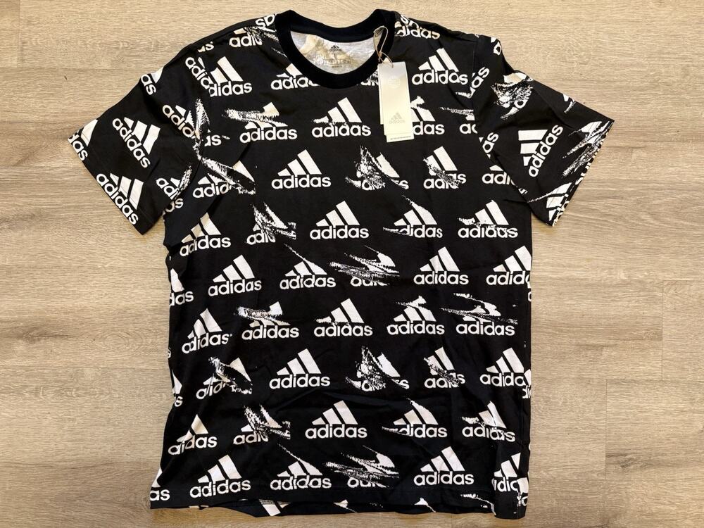 adidas Mens Essentials Brandlove AOP Smear Graphic T-Shirt B&W Size L New NWT